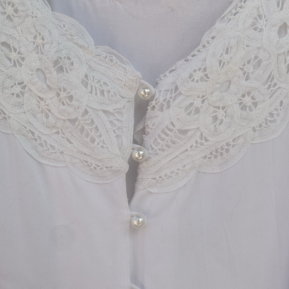 Vintage Plus Size Western Dress White Size 16 Lace Long Sleeve Pearl Button FLAW - Picture 5 of 13
